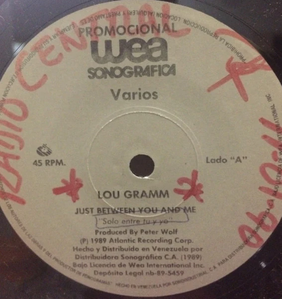 LOU GRAMM / RUSH, Just Between You And Me / Show Don't Tell (WEA; none, Venezuela 1989), SALE - Up to 50% Off the Original Price  7" /G+