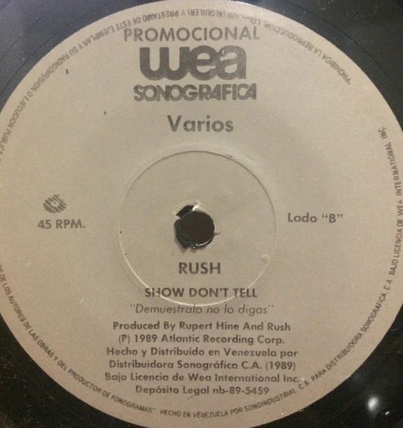 LOU GRAMM / RUSH, Just Between You And Me / Show Don't Tell (WEA; none, Venezuela 1989), SALE - Up to 50% Off the Original Price  7" /G+ - Image 2