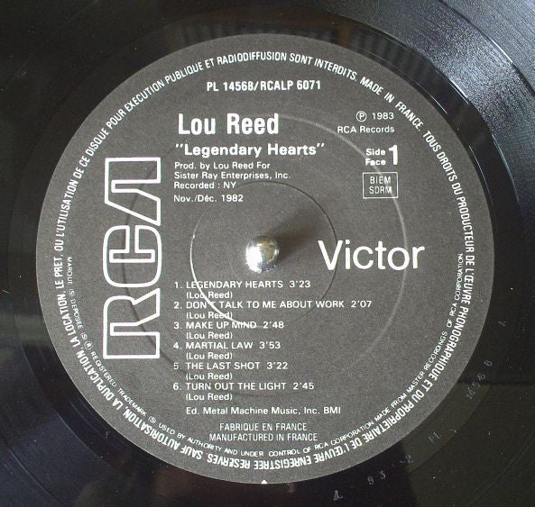 LOU REED, Legendary Hearts (RCA; PL 14568, France 1983, Inner) LP VG/VG - Image 3
