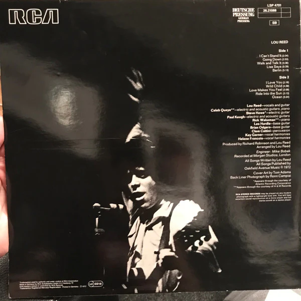 LOU REED, Lou Reed (RCA; LSP 4701, Germany 1980s Reissue) LP VG/VG - Image 2