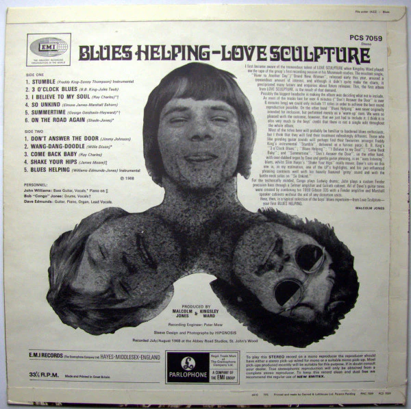 LOVE SCULPTURE, Blues Helping (Parlophone Black/Yellow; PCS7059, UK 1968, Laminated Flipback Sleeve, Stereo) LP VG+/VG - Image 2