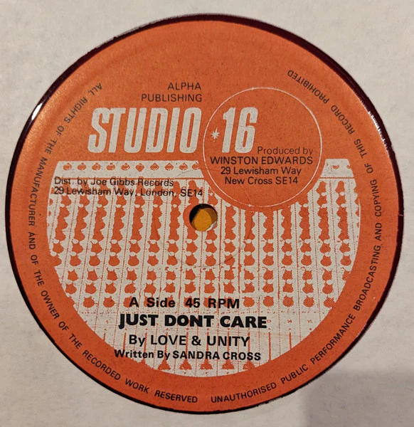 LOVE & UNITY / SEARGENT PEPPER, I Just Don't Care / Cut From Master Tape (Studio 16; none, UK 1980) 12" /G+
