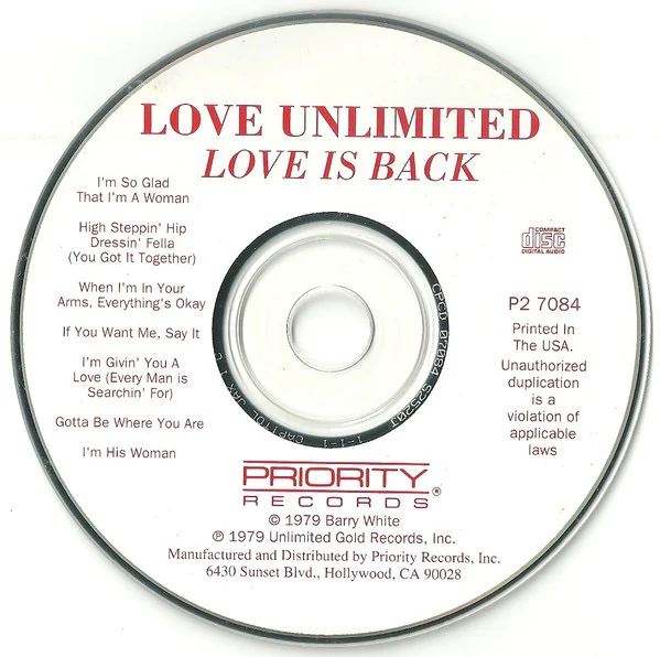 LOVE UNLIMITED, Love Is Back (Priority Records; P2 7084, US 1992 Reissue, Jewel Case) CD VG+/VG+ - Image 3