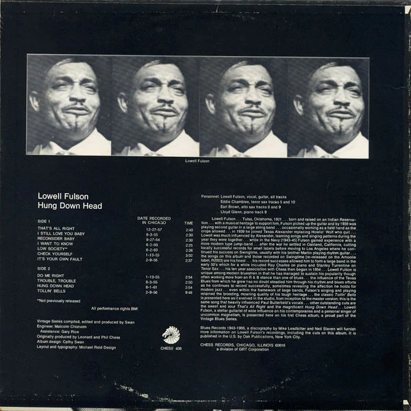 LOWELL FULSON, Hung Down Head (Chess; 408, US 1970) LP VG/VG - Image 2