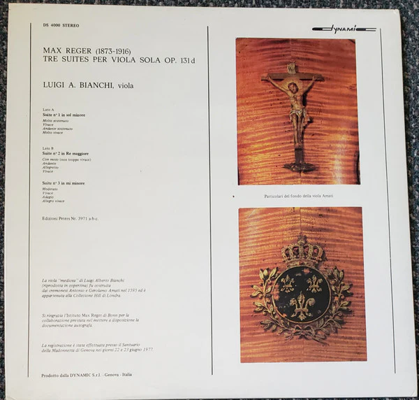 LUIGI A. BIANCHI, Reger: Tre Suites Per Viola Sola, Op. 131d (Dynamic S.R.L.; DS 4000, Italy , Laminated Gatefold Sleeve), SALE - Up to 50% Off the Original Price LP EX/EX - Image 2