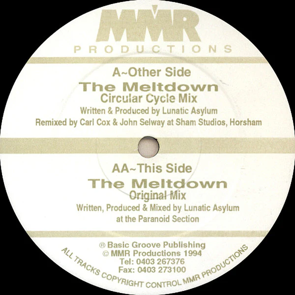 LUNATIC ASYLUM, The Meltdown (MMR Productions; MMR008, UK 1994, Stickered Company Sleeve) 12" G/G - Image 3