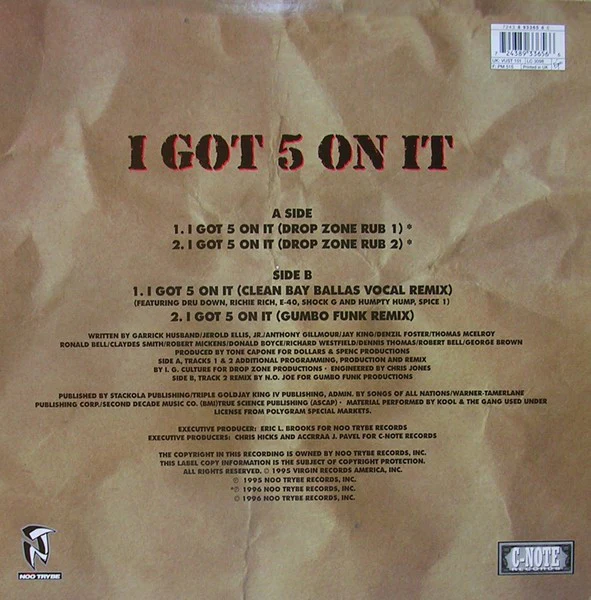 LUNIZ, I Got 5 On It (Noo Trybe Records; VUST 101, Europe 1996, Picture Sleeve, Sticker) 12" G+/G - Image 2