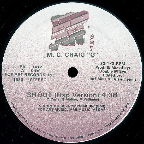 M. C. CRAIG "G", Shout (Pop Art Records; PA-1412, US 1985) 12" /G