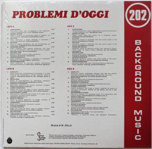 M. ZALLA, Problemi D'Oggi (Black Sweat Records; BS 017, Italy 2015 Reissue, Limited Edition of 300) LP EX/EX - Image 2