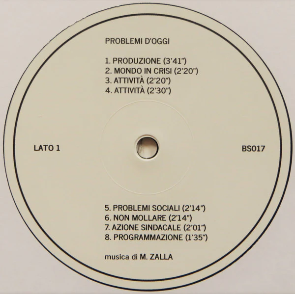 M. ZALLA, Problemi D'Oggi (Black Sweat Records; BS 017, Italy 2015 Reissue, Limited Edition of 300) LP EX/EX - Image 3