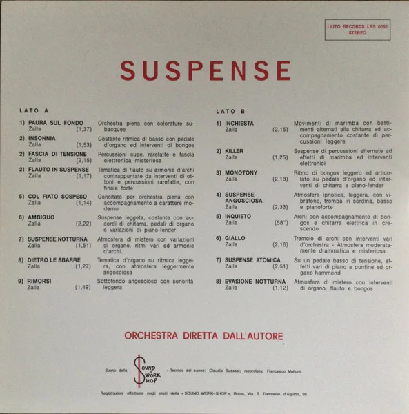 M ZALLA, Suspense (Schema Easy Series; SCEB941LP, Italy 2016 Reissue, With CD) LP EX/VG+ - Image 2