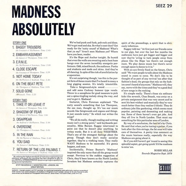 MADNESS, Absolutely (Stiff Records ; SEEZ 29, UK 1980, Laminated Front Sleeve, Inner) LP VG/G+ - Image 2