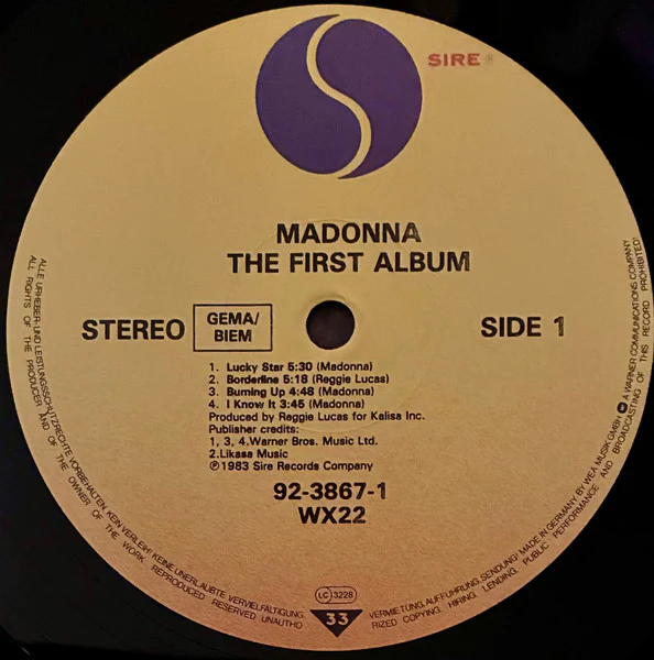 MADONNA, The First Album (Sire; 92 3867-1, Europe 1985 Reissue, Inner) LP VG/VG - Image 3