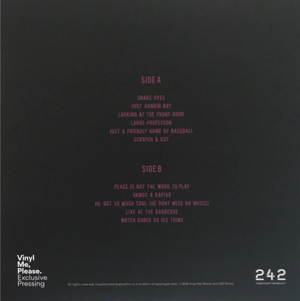 MAIN SOURCE, Breaking Atoms (Vinyl Me, Please; VMP-006, US 2017 Reissue, Gatefold, Booklet & Inner, NO Prints, Orange in Clear Vinyl plus Violet 7", "Muisc" typo on back cover) 2xLP VG+/VG+ - Image 2