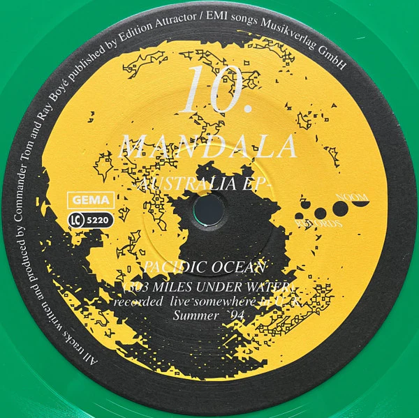 MANDALA, Australia EP (Pacidic Ocean) (Noom Records; NOOM 010xx-6, Germany 1994, Plain Sleeve, Green Vinyl, Single sided) 12" EP /G+