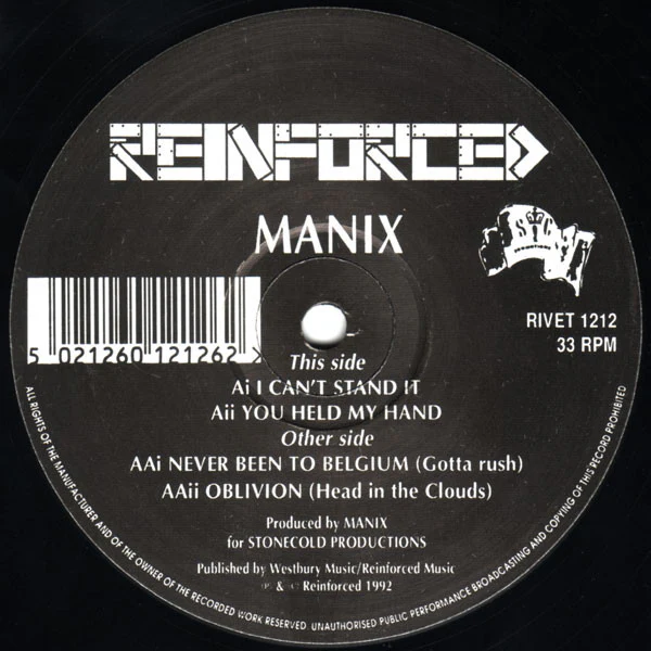 MANIX, Bad Attitude 12" (Reinforced Records; RIVET 1212, UK 1992, No Sleeve) 12" /G+