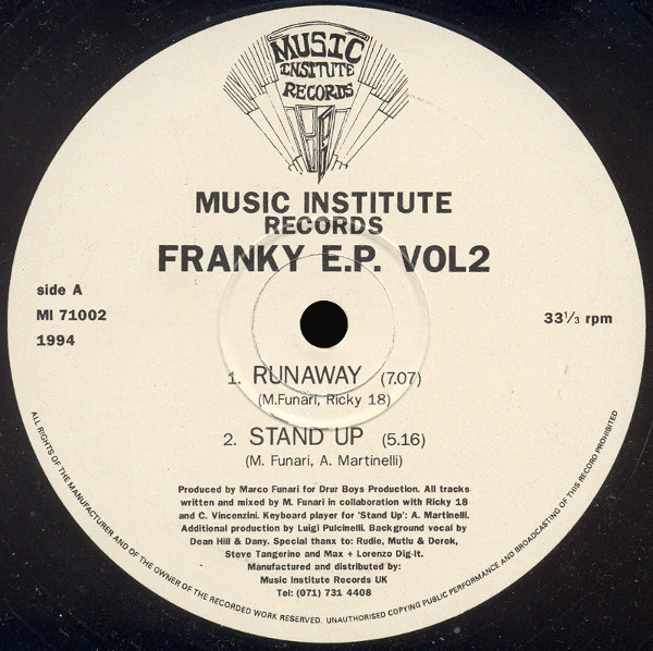 MARCO FUNARI, Franky E.P. Vol. 2 (Music Institute Records; MI 71002, UK 1994) 12" /VG+