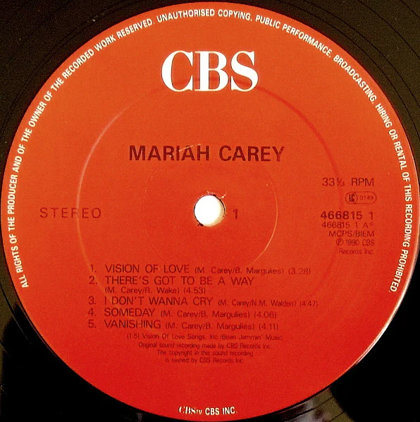 MARIAH CAREY, Mariah Carey (Columbia; 466815 1, UK 1990, Inner) LP G+/G+ - Image 3