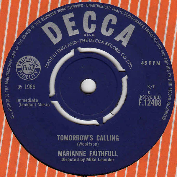 MARIANNE FAITHFULL, Tomorrow's Calling (Decca; F.12408, UK 1966, Company Sleeve) 7" VG/VG