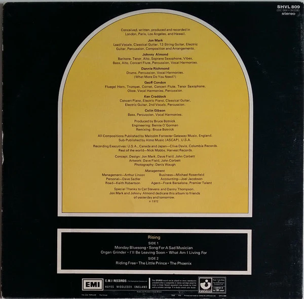 MARK-ALMOND, Rising (Harvest; SHVL 809, UK 1973 Reissue, Textured Gatefold) LP VG/G+ - Image 2