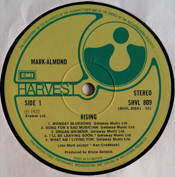 MARK-ALMOND, Rising (Harvest; SHVL 809, UK 1973 Reissue, Textured Gatefold) LP VG/G+ - Image 3