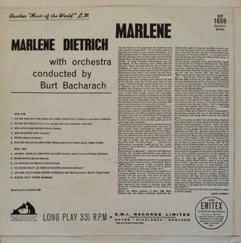 MARLENE DIETRICH, Returns To Germany (HMV; CLP1659, UK 1962, Laminated Flipback Sleeve) LP VG/VG - Image 2