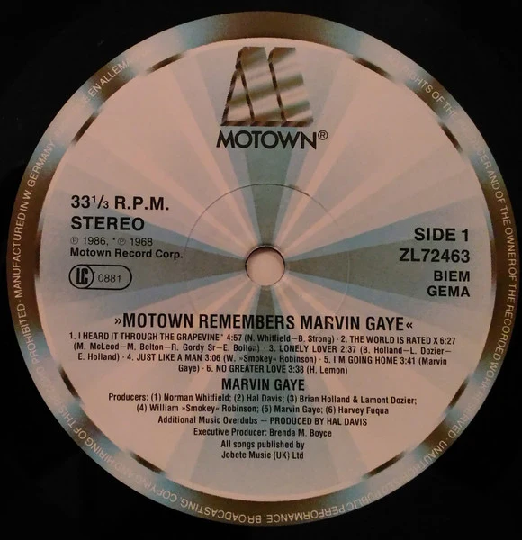MARVIN GAYE, Motown Remembers Marvin Gaye (Motown; ZL72463, Germany 1986) LP VG+/EX - Image 3