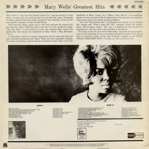 MARY WELLS, Greatest Hits (Tamla Motown; STMS 5093, UK 1983 Reissue) LP VG/VG+ - Image 2