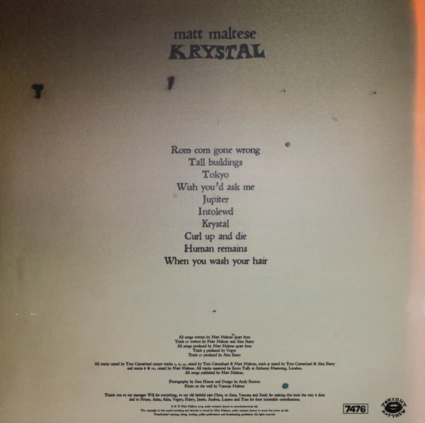 MATT MALTESE, Krystal (7476 ; 7476001, UK 2019, Poster) LP EX/EX - Image 2