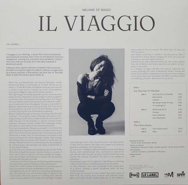 MELANIE DE BIASIO, Il Viaggio (Lay Your Ear To The Rail / The Chaos Azure) ([PIAS] Le Label; PIASLL202LP, Europe 2023, 2 Inners & Booket) 2xLP EX/EX - Image 2