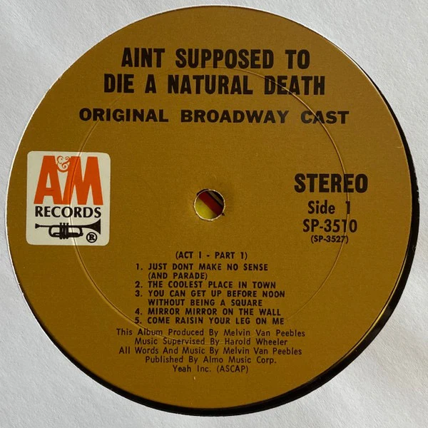 MELVIN VAN PEEBLES, Ain't Supposed To Die A Natural Death (Tunes From Blackness) (Original Broadway Cast Album) (A&M Records; SP 3510, US 1972, Gatefold, Company Inner) 2xLP VG/VG - Image 3