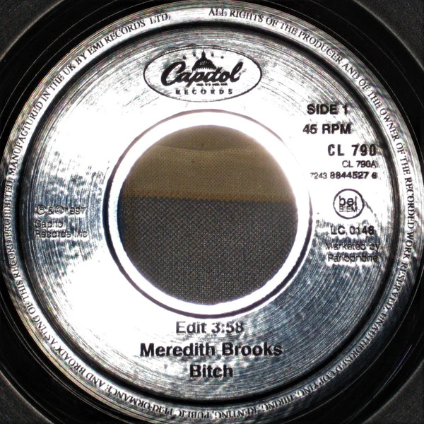 MEREDITH BROOKS, Bitch / Bitch (Madgroove Mix) (Capitol Records ; CL 790, UK 1997, Jukebox Edition) 7" /VG+