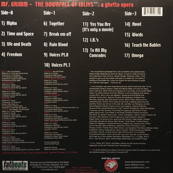 MF GRIMM, Downfall Of Ibliys - A Ghetto Opera (Metal Face; MF002, US 2002) 2xLP VG/VG+ - Image 2