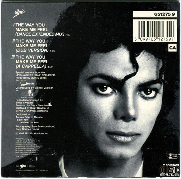 MICHAEL JACKSON, The Way You Make Me Feel (Epic; 651275 9, UK 1987, Card Sleeve) CD VG/VG+ - Image 2