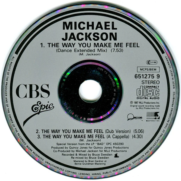 MICHAEL JACKSON, The Way You Make Me Feel (Epic; 651275 9, UK 1987, Card Sleeve) CD VG/VG+ - Image 3