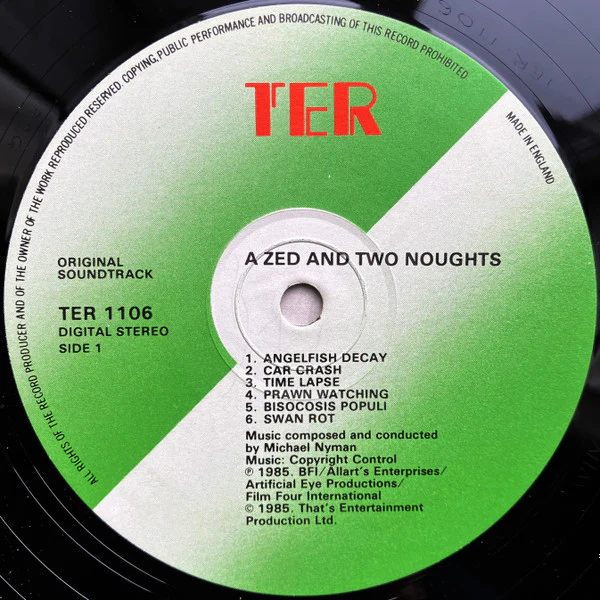 MICHAEL NYMAN, Music For Peter Greenaway's Film A Zed & Two Noughts (That's Entertainment Records; TER 1106, UK 1985) LP VG+/VG+ - Image 3