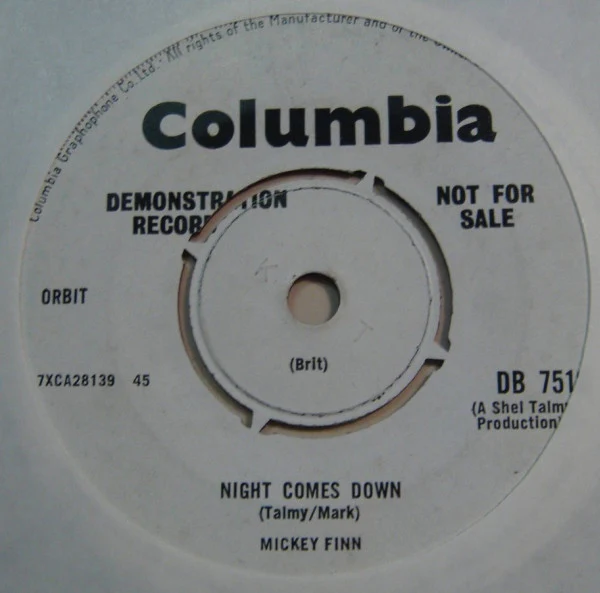 MICKEY FINN, The Sporting Life / Night Comes Down (Columbia; DB 7510, UK 1965, Promo) 7" /VG - Image 2