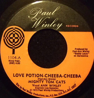 MIGHTY TOM CATS, Love Potion-Cheeba-Cheeba / Finger It In (Paul Winley Records; 1104, US 1973) 7" /VG
