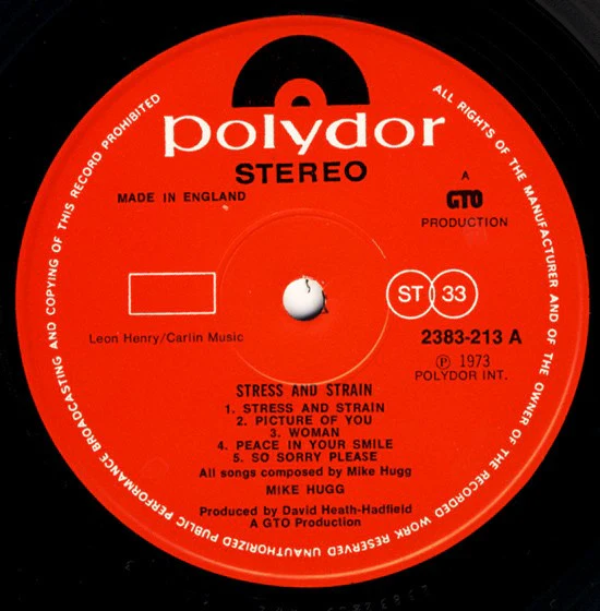 MIKE HUGG, Stress And Strain (Polydor; 2383 213, UK 1973) LP VG/VG - Image 2
