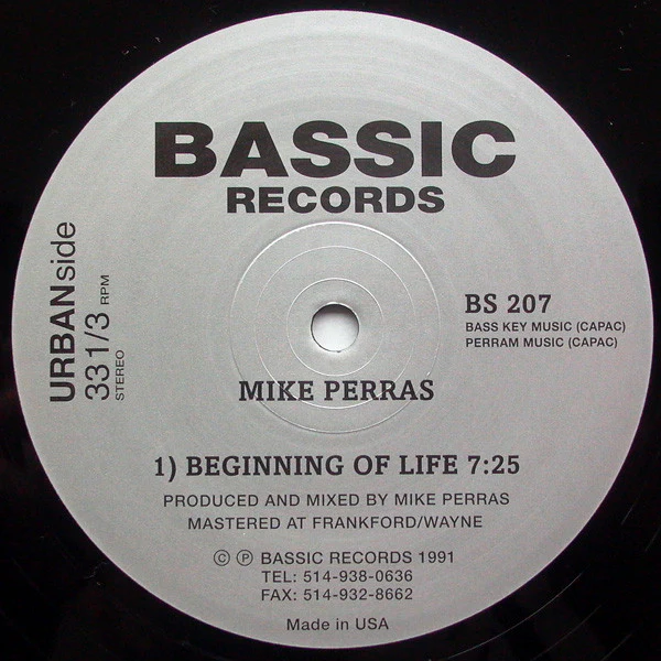 MIKE PERRAS, Beginning Of Life (Bassic Records; BS 207, US 2008 Reissue, Plain Sleeve, Unofficial Release), SALE - Up to 50% Off the Original Price  12" /VG