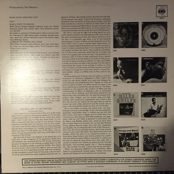 MILES DAVIS, Greatest Hits (CBS Orange (33 1/3 On Label); 63620, UK 1969, Stereo) LP VG/VG+ - Image 2