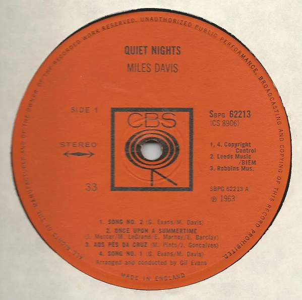 MILES DAVIS, Quiet Nights (CBS; SBPG 62213, UK 1964) LP VG/G+ - Image 3