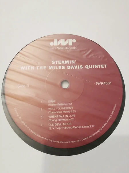 MILES DAVIS QUINTET, Steamin' (Jazz Wax; JWR4501, Europe 2009 Reissue, 180 Gram Vinyl) LP NEW/NEW - Image 3