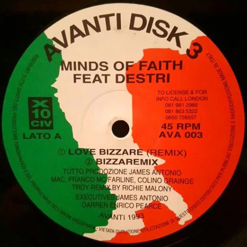 MINDS OF FAITH FEAT DESTRI, Love Bizzare (Remix) (Avanti; AVA 003, Italy 1993, Plain Sleeve) 12" /VG
