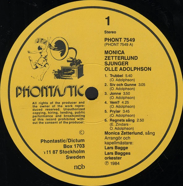 MONICA ZETTERLUND, Monica Zetterlund Sjunger Olle Adolphson (Phontastic; PHONT 7549, Sweden 1984), SALE - Up to 50% Off the Original Price LP VG/VG+ - Image 3