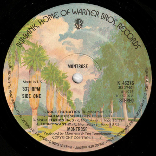 MONTROSE, Montrose (Warner Bros. Records Burbank Labels; K 46276, UK 1973, Tracklist Printed Lower on Labels) LP VG/VG - Image 3
