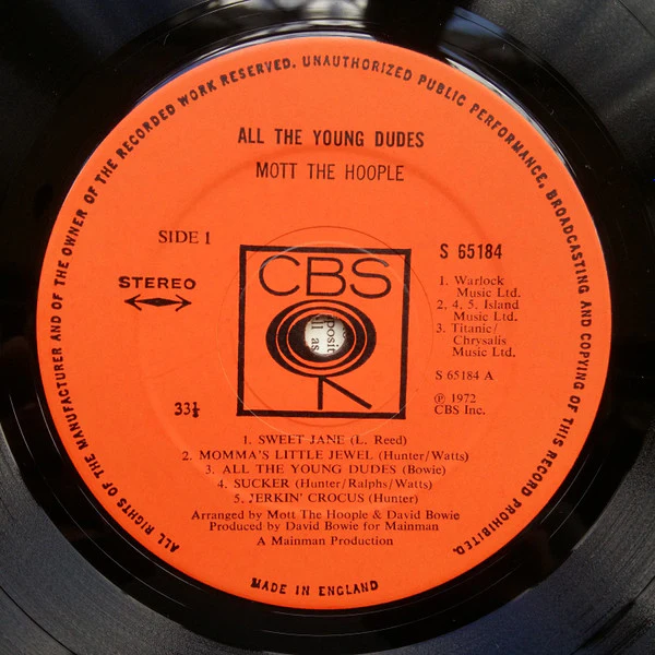 MOTT THE HOOPLE, All The Young Dudes (CBS; 65184, UK 1972, Inner) LP VG/VG - Image 3
