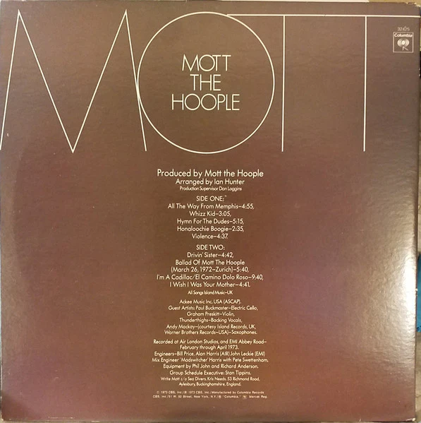 MOTT THE HOOPLE, Mott (Columbia; PC 32425, US 1970s Reissue, Gatefold, Pitman Pressing) LP VG/VG - Image 2