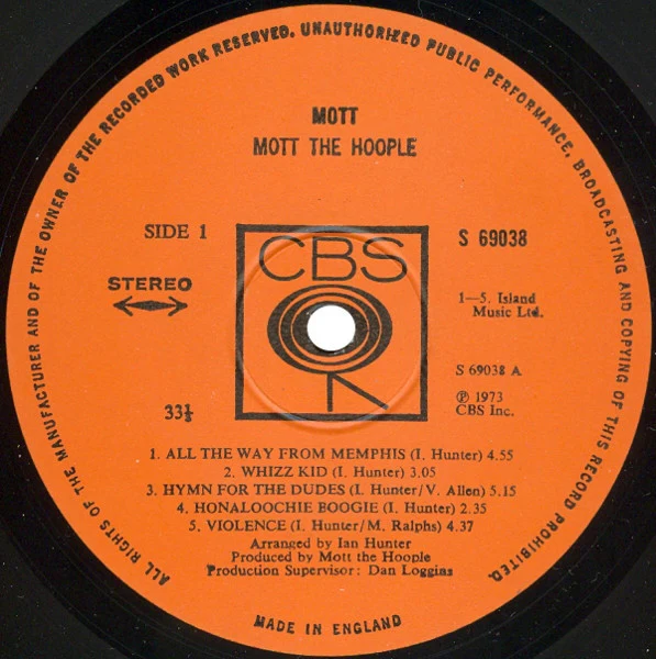 MOTT THE HOOPLE, Mott (CBS Orange ; 69038, UK 1973, Gatefold Die Cut with Acetate Print, Inner) LP VG/VG+ - Image 3