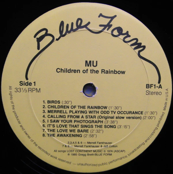 MU, Children Of The Rainbow (Blue Form ; BF1, US 1985, Unsigned, Unnumbered), SALE - Up to 50% Off the Original Price LP VG+/VG+ - Image 2